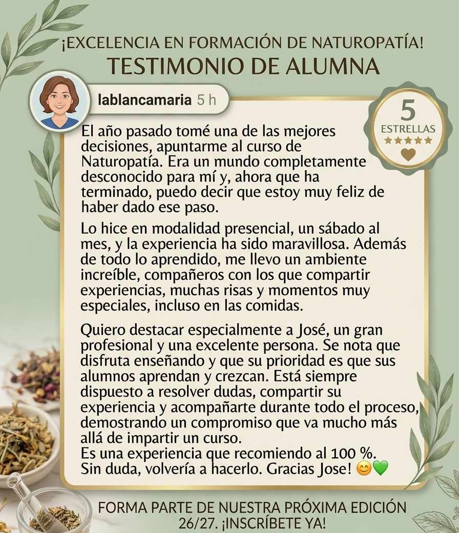 Valoración de alumna sobre la formación de Naturopatía Nutrinocion