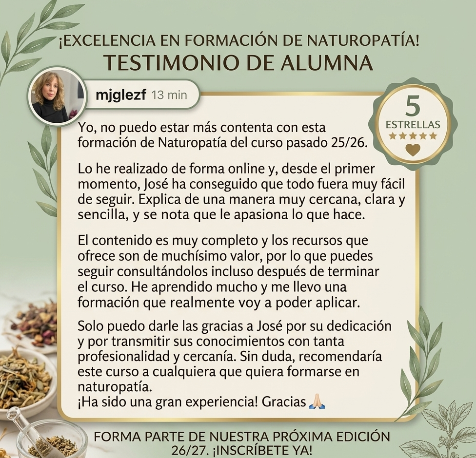 Valoración de alumna sobre la formación de Naturopatía Nutrinocion