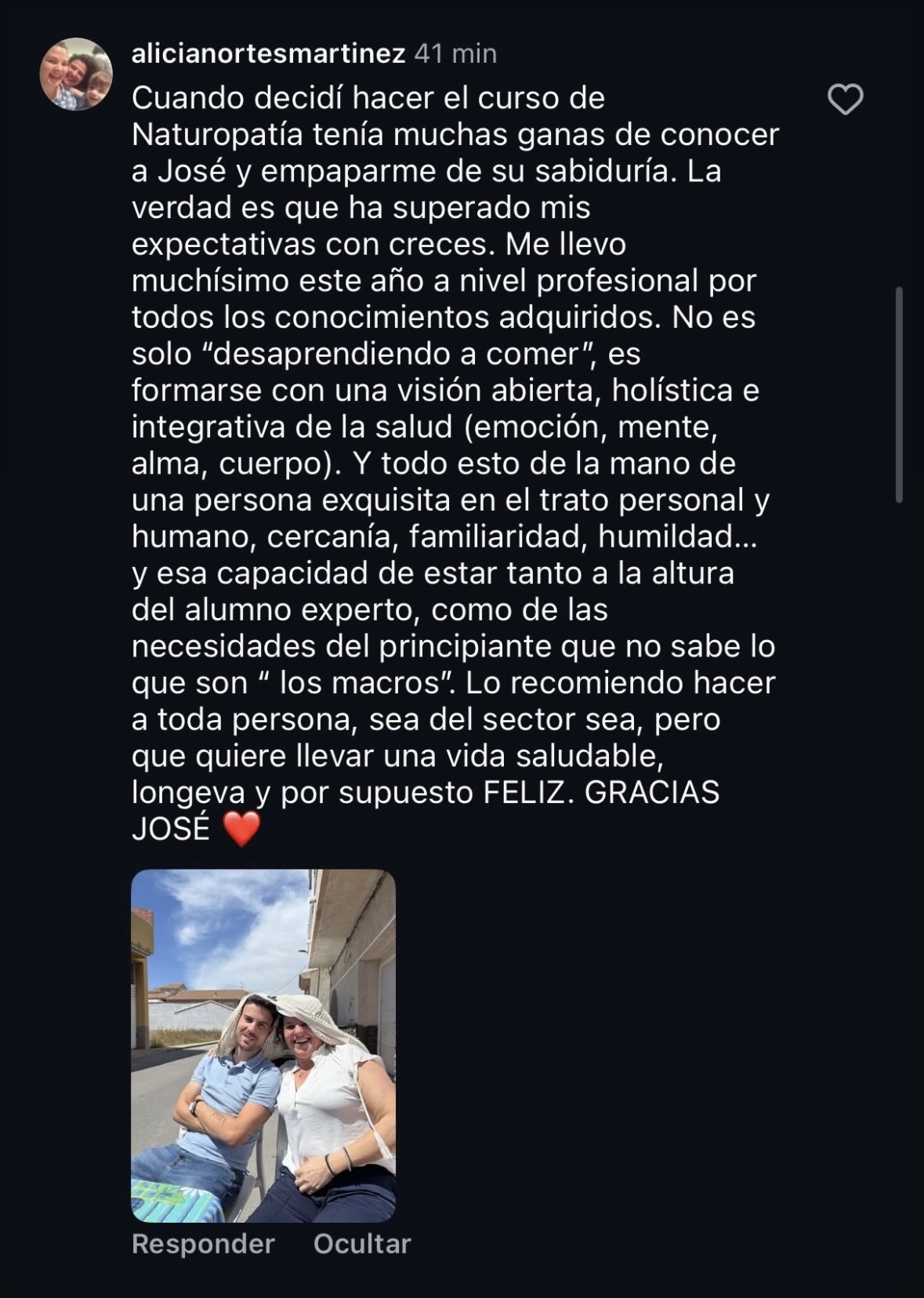 Valoración de alumna sobre la formación de Naturopatía Nutrinocion